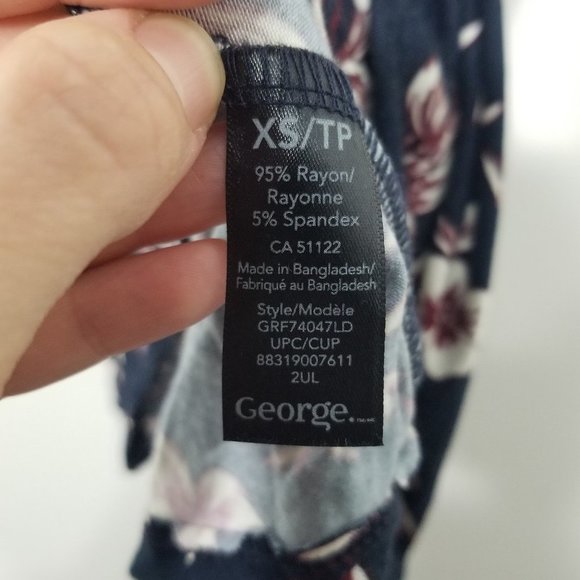 George NEW Blue Burgundy Floral Print A-Line Long Bell Sleeve Dress Size XS NWT - Picture 5 of 9